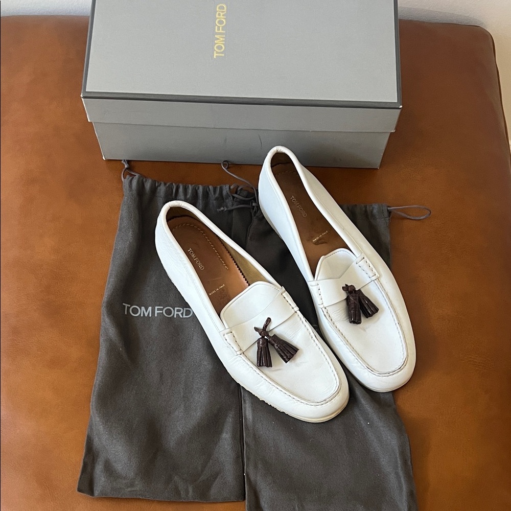 Tom Ford Cream Leather Tassel Loafers